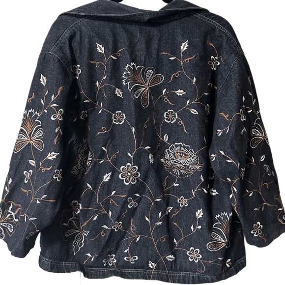 Embroidered Floral Dark Wash Denim Jean Jacket - Picture 6 of 6